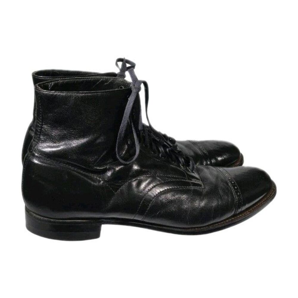 Stacy Adams Men’s Madison Cap-Toe Leather Boots Black Size 10D Vintage Style